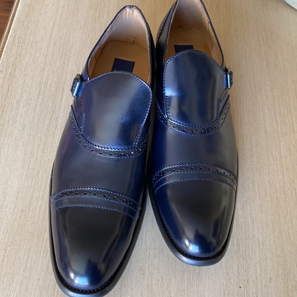 NWT Mens formal slip on leather lining dark navy blue dress shoes - Picture 3 of 12
